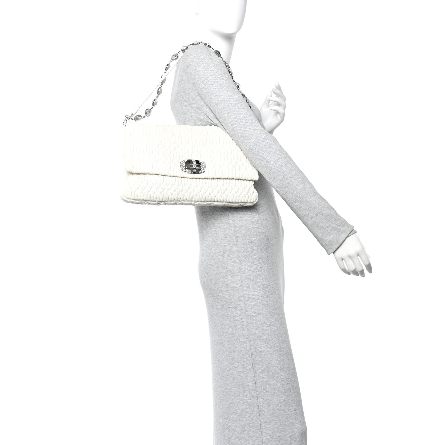 Nappa Matelasse Crystal Flap Clutch White