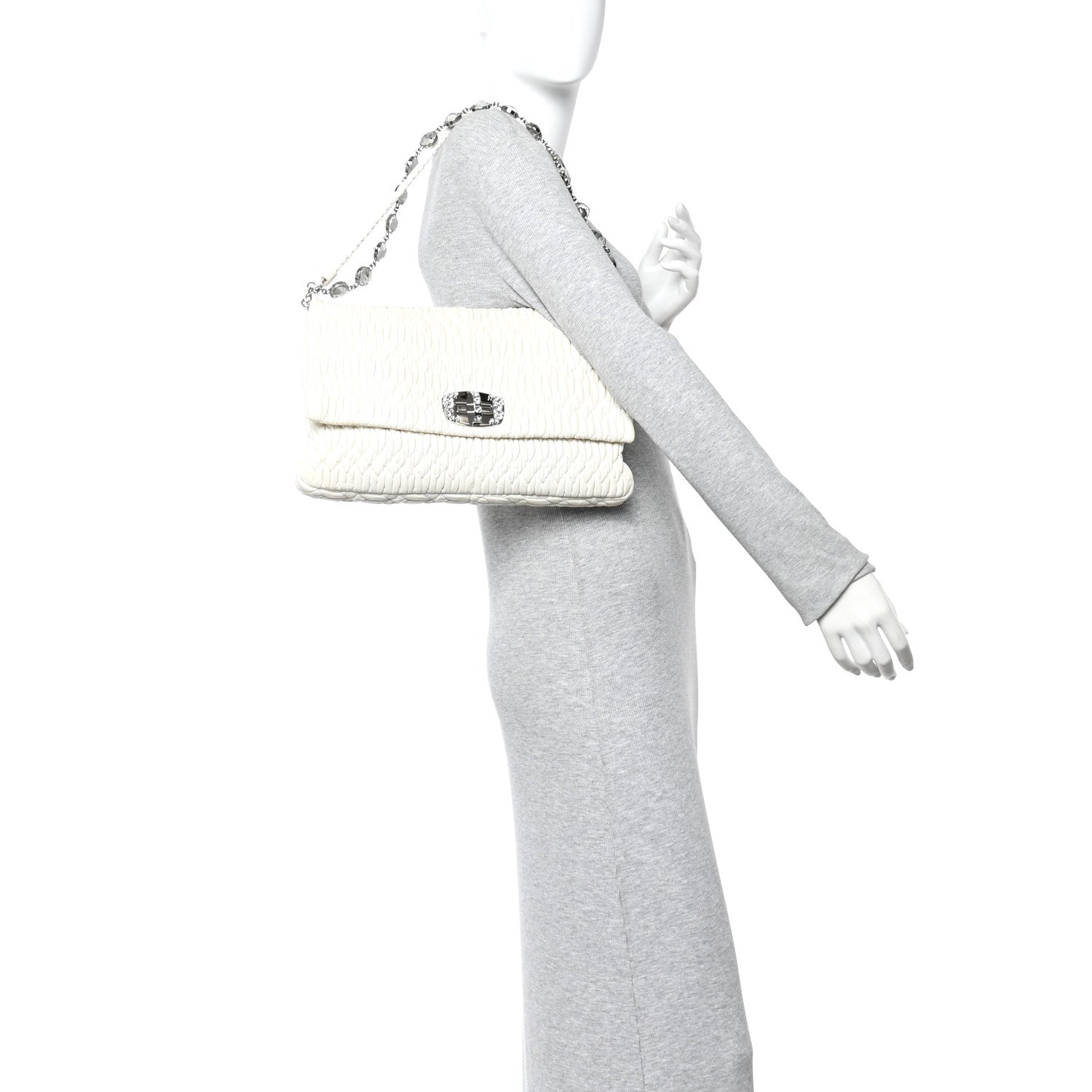 Miu Miu Nappa Matelasse Crystal Flap Clutch White 2 of 11