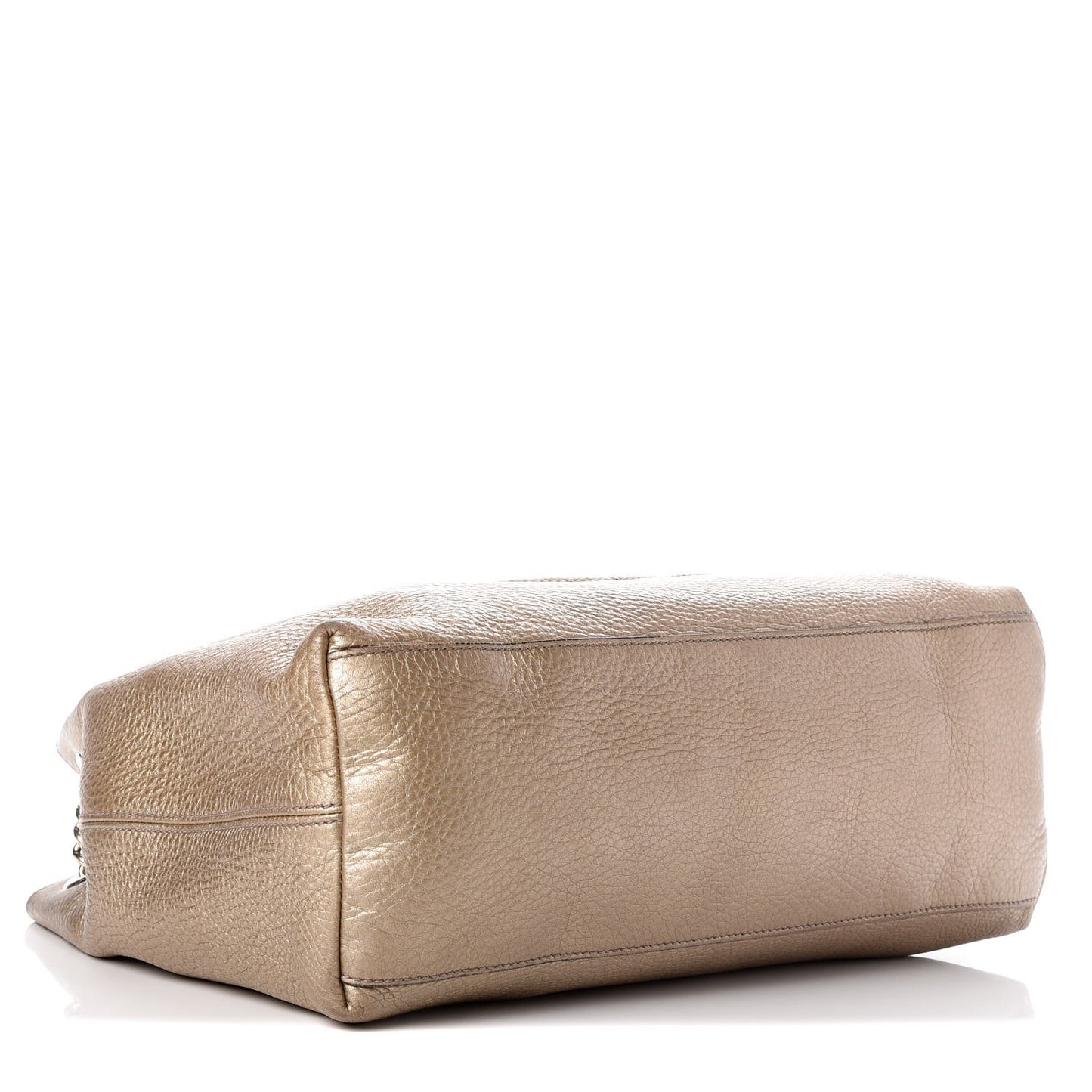 Metallic Pebbled Calfskin Medium Soho Chain Shoulder Bag Golden Beige