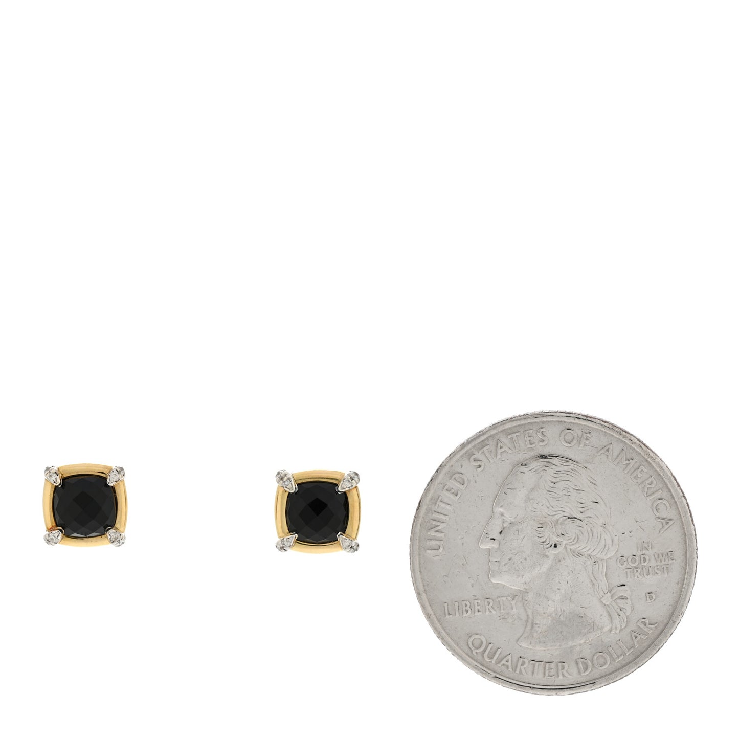 18K Yellow Gold Sterling Silver Diamond Black Onyx 5mm Petite Chatelaine Bezel Earrings