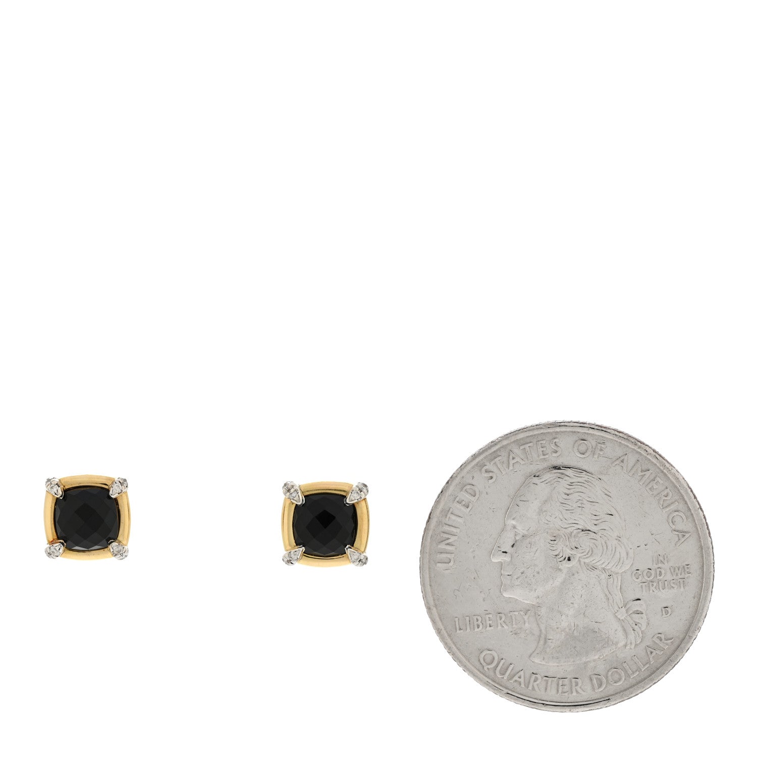 David Yurman 18K Yellow Gold Sterling Silver Diamond Black Onyx 5mm Petite Chatelaine Bezel Earrings 2 of 5