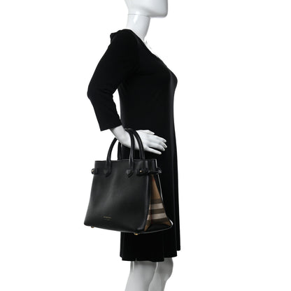 Burberry Grainy Calfskin House Check Medium Banner Tote Black 2 of 11