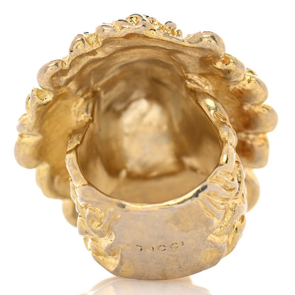 Gucci Metal Crystal Lion Head Ring 6.75 Green Aged Gold 3 of 7