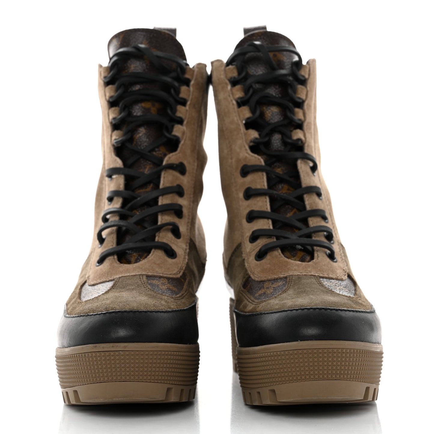 Suede Calfskin Monogram Laureate Platform Desert Boots 40 Taupe