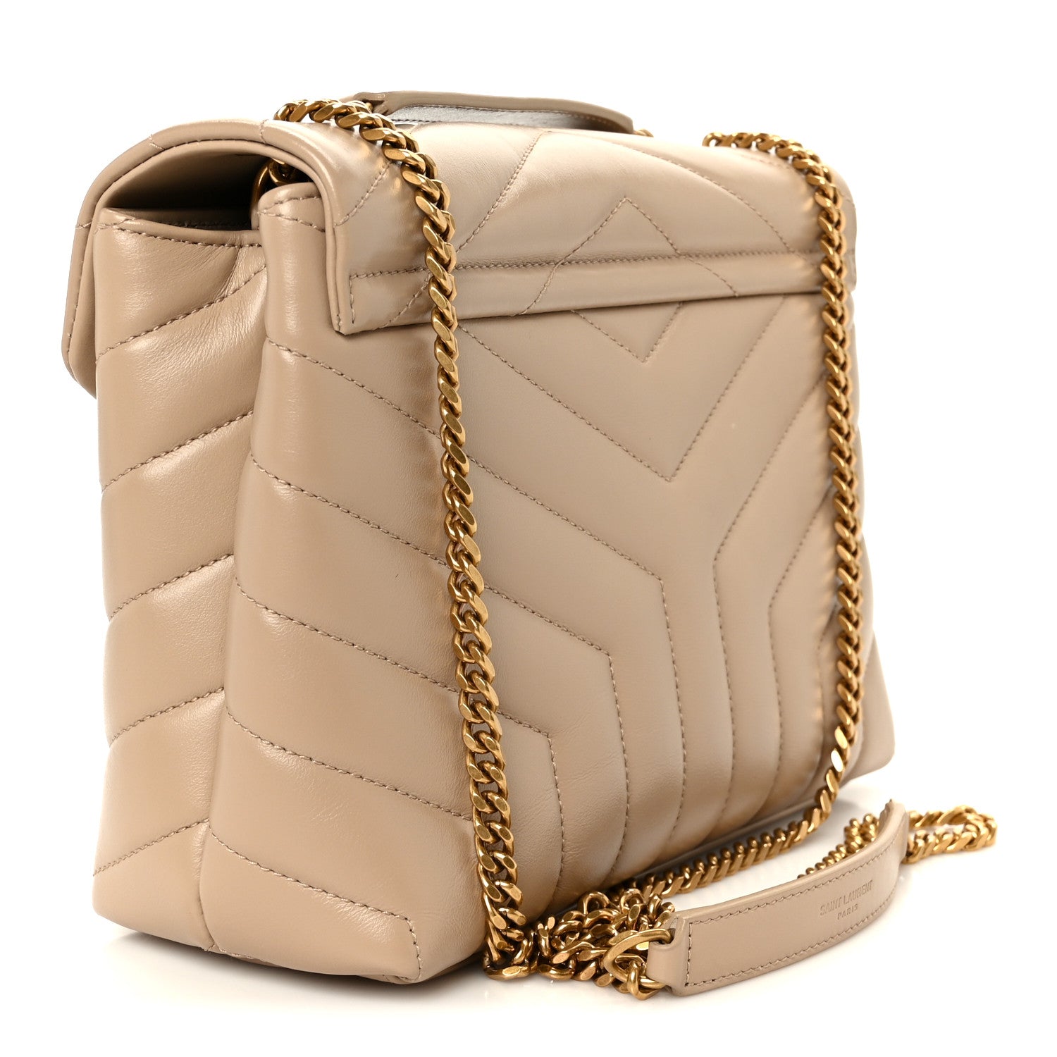 Saint Laurent Calfskin Y Quilted Monogram Small Loulou Chain Satchel Dark Beige 3 of 12