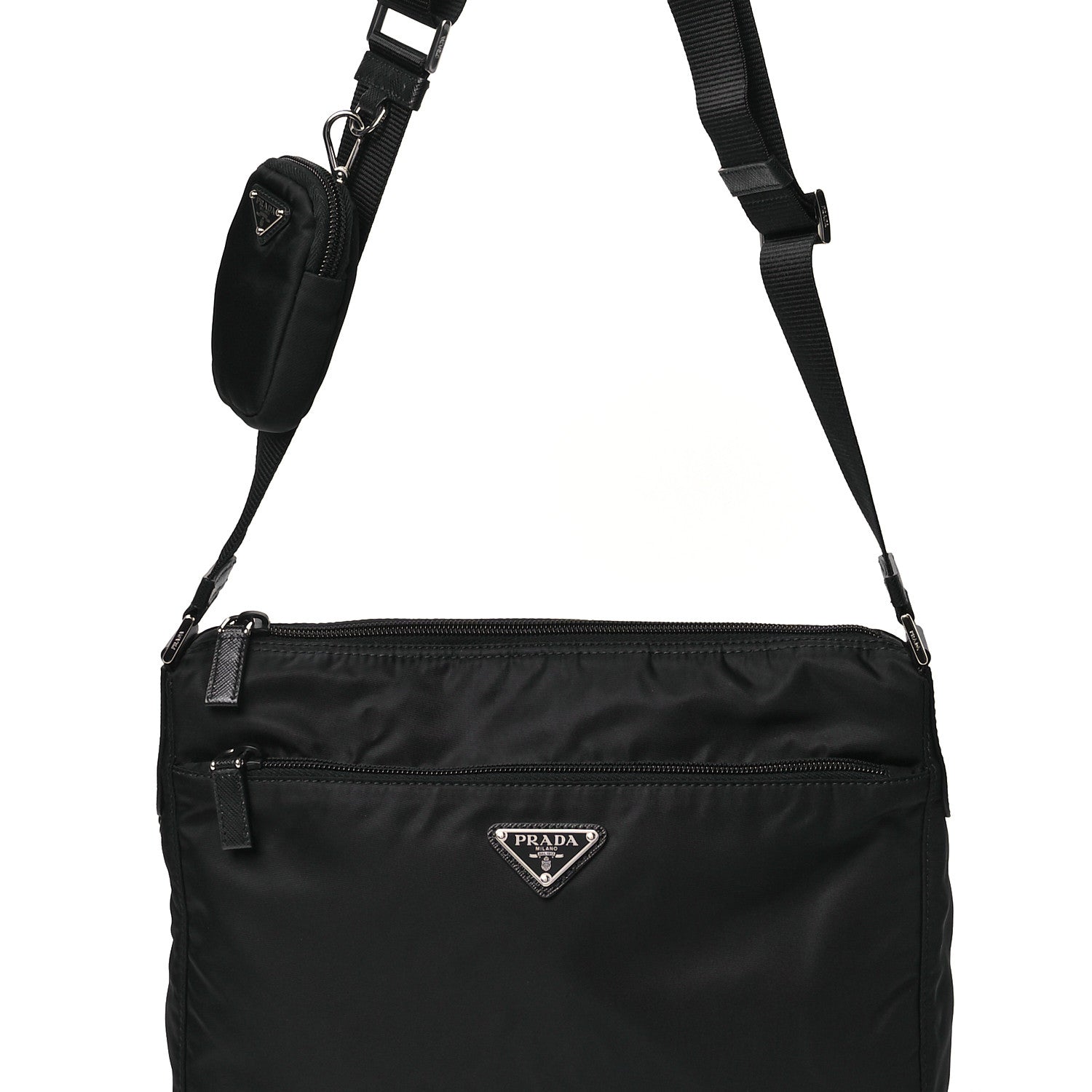 Prada Re-Nylon Vela Saffiano Pocket Double Zip Messenger Bag Black 8 of 10