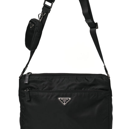 Prada Re-Nylon Vela Saffiano Pocket Double Zip Messenger Bag Black 8 of 10