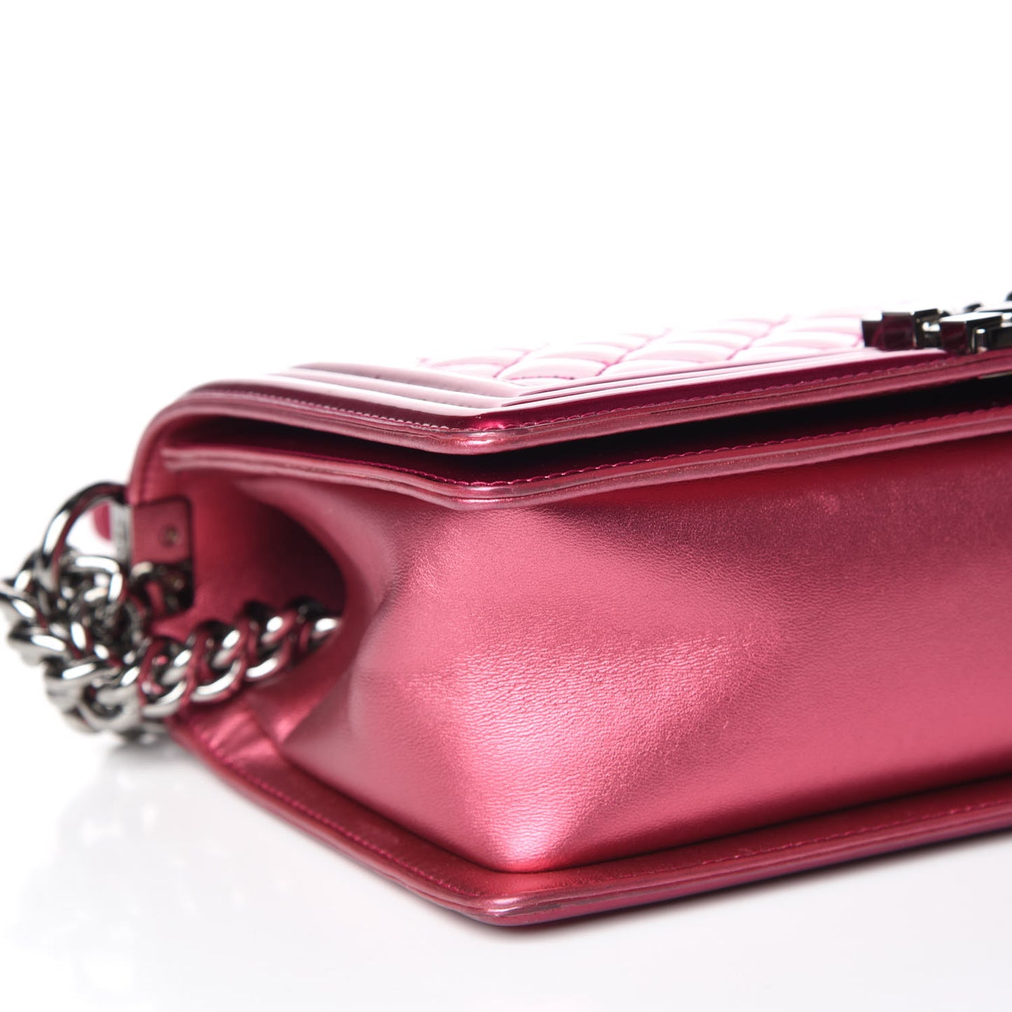 Metallic Patent Calfskin Quilted Medium Boy Flap Pink