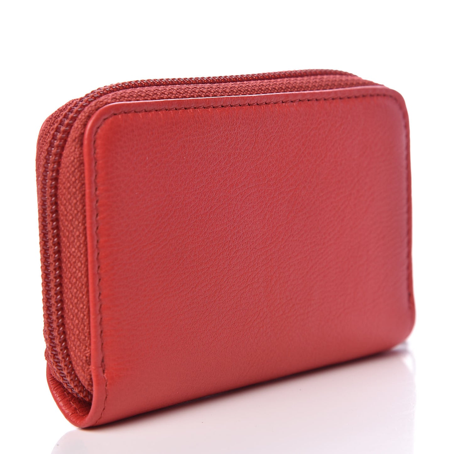 Calfskin CC Zip Around Coin Purse Light Red