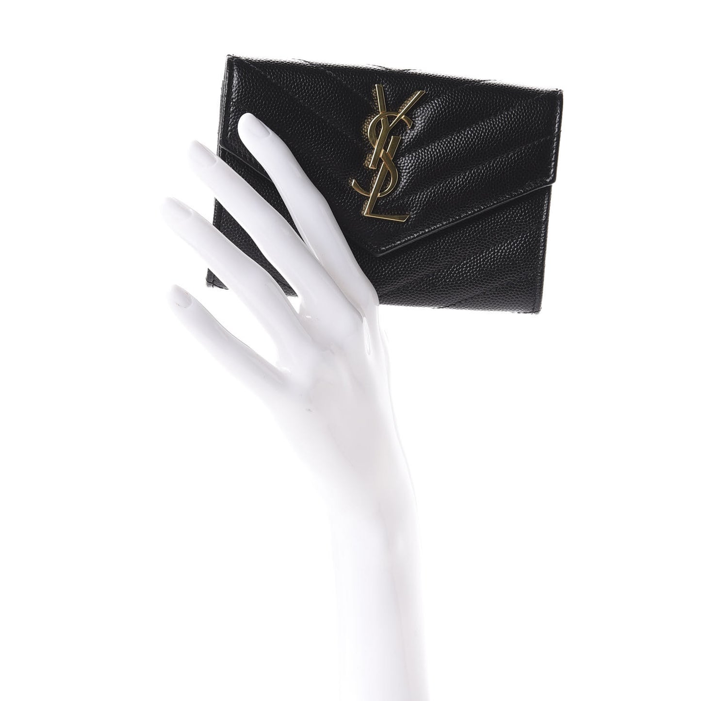 Grain De Poudre Matelasse Chevron Small Monogram Envelope Wallet Black