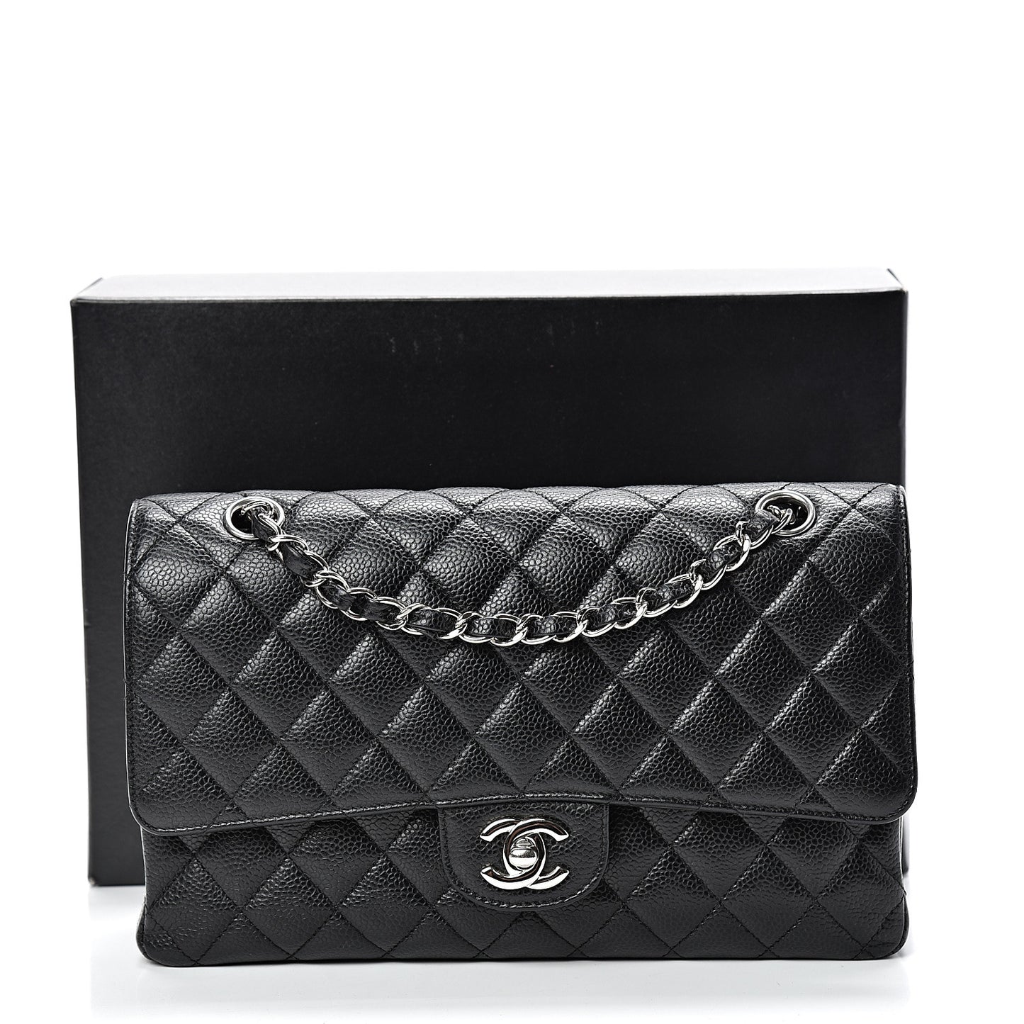 Caviar Quilted Medium Double Flap Black