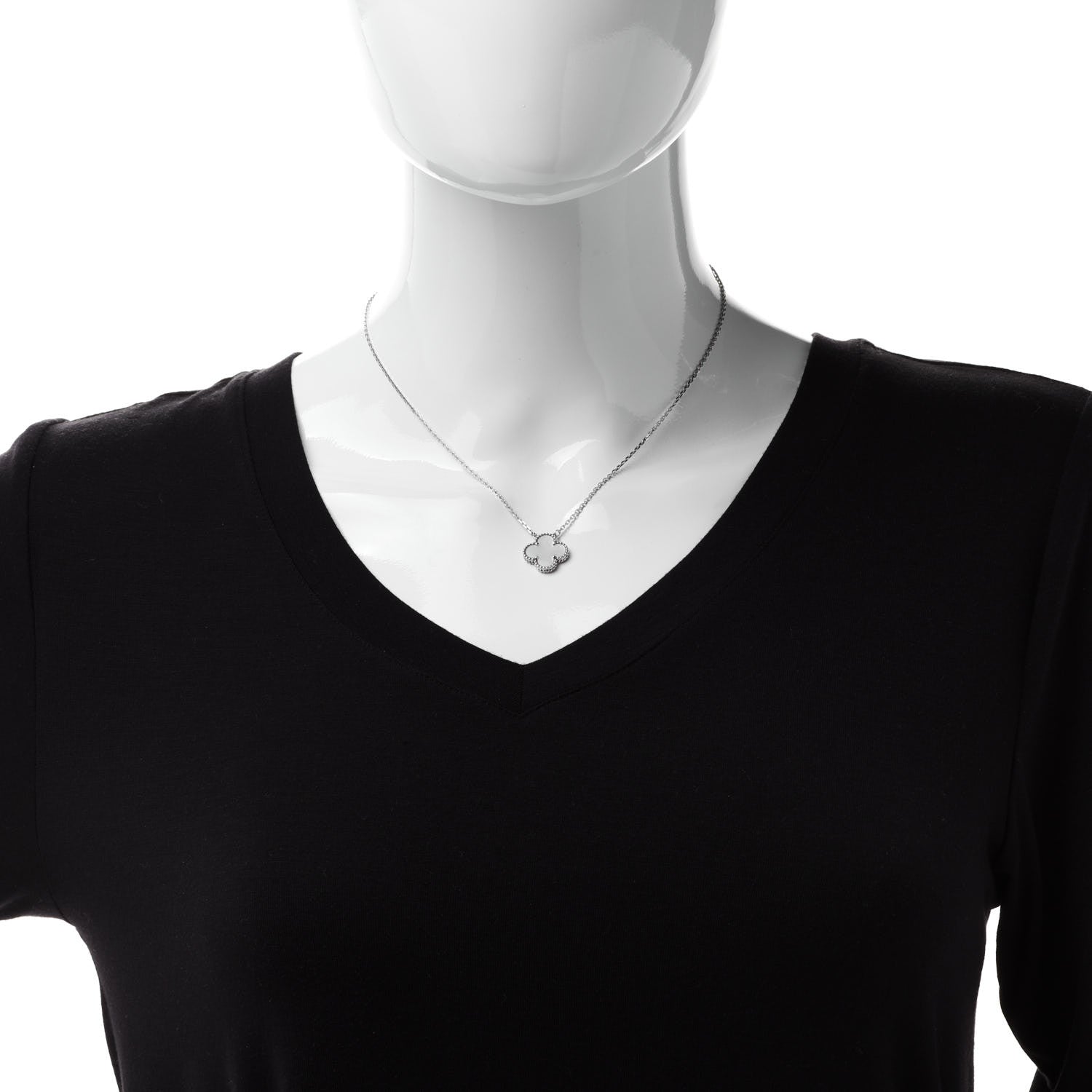 Van Cleef & Arpels 18K White Gold Mother of Pearl Vintage Alhambra Pendant Necklace 2 of 6