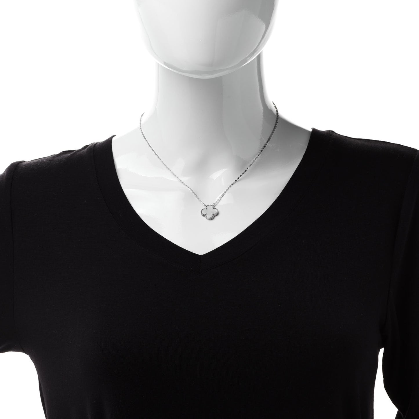 18K White Gold Mother of Pearl Vintage Alhambra Pendant Necklace