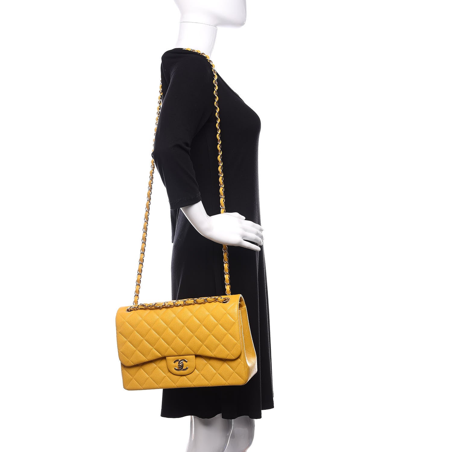 Chanel Caviar Quilted Jumbo Double Flap Yellow 2 of 11