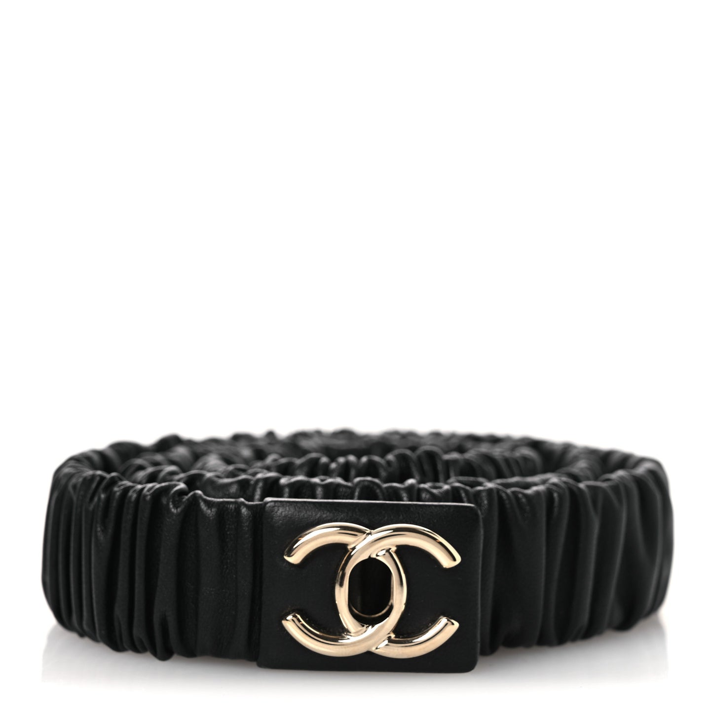 Lambskin Ruched Turn Lock CC Belt 95 38 Black