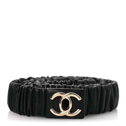 Chanel Lambskin Ruched Turn Lock CC Belt 95 38 Black 1 of 4