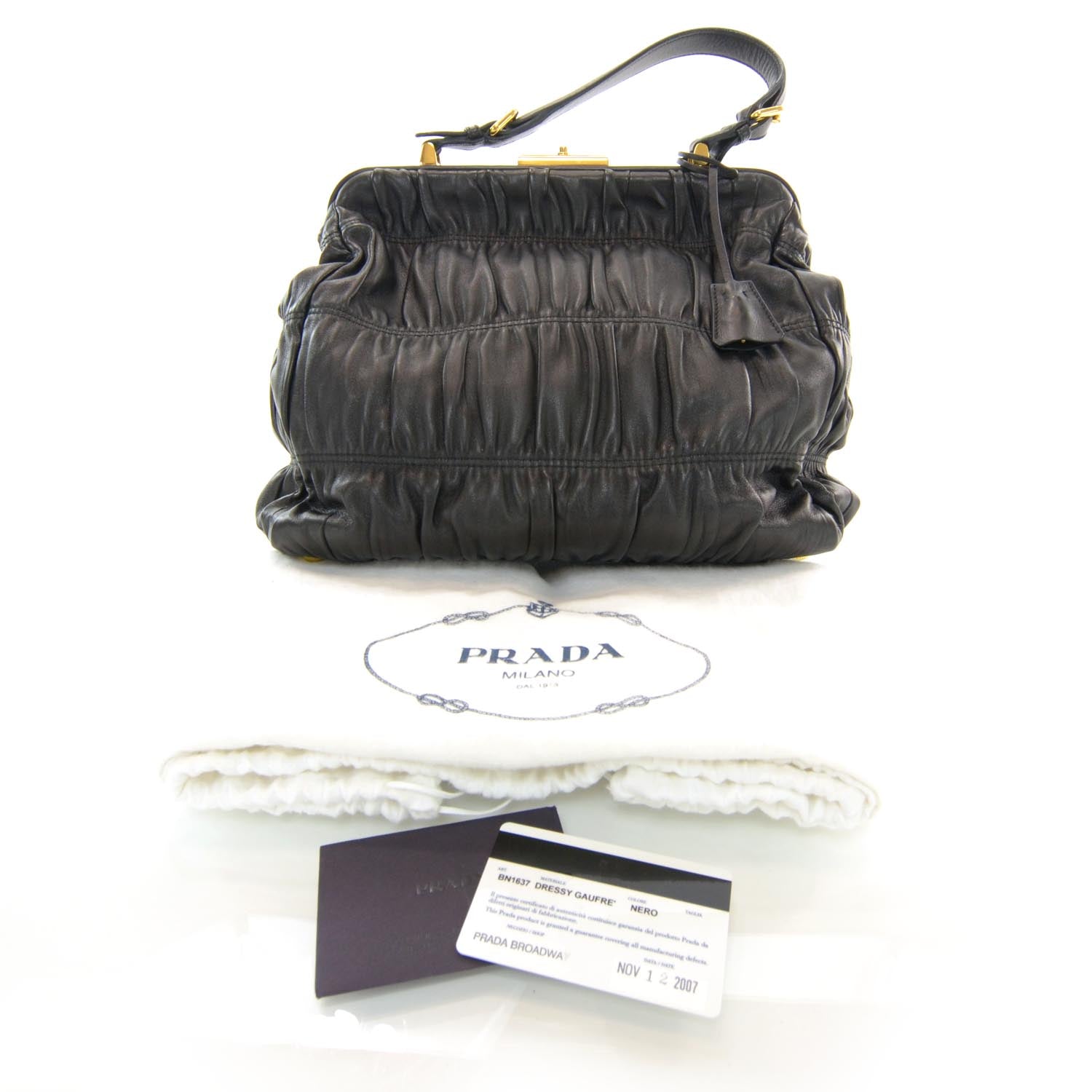 Prada Nappa Dressy Gaufre Framed Bag Black 3 of 8