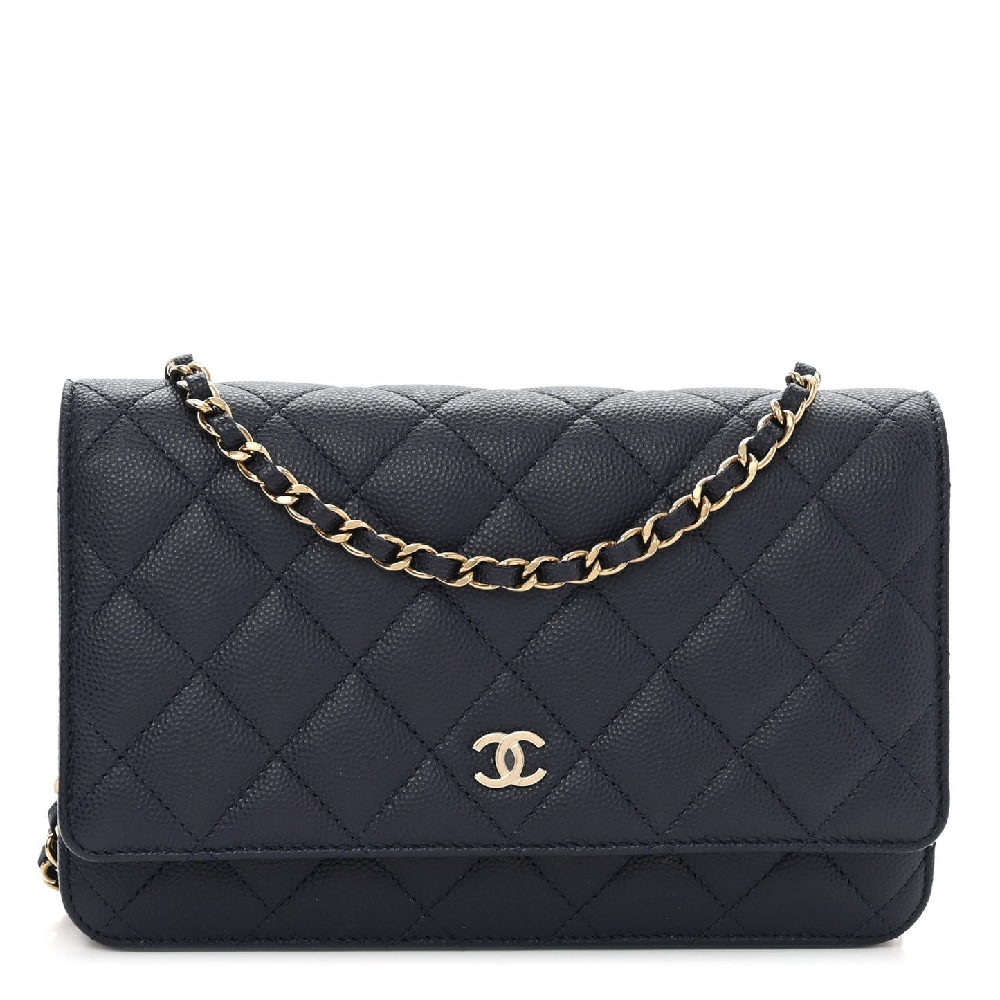 Caviar Quilted Wallet On Chain WOC Navy Blue