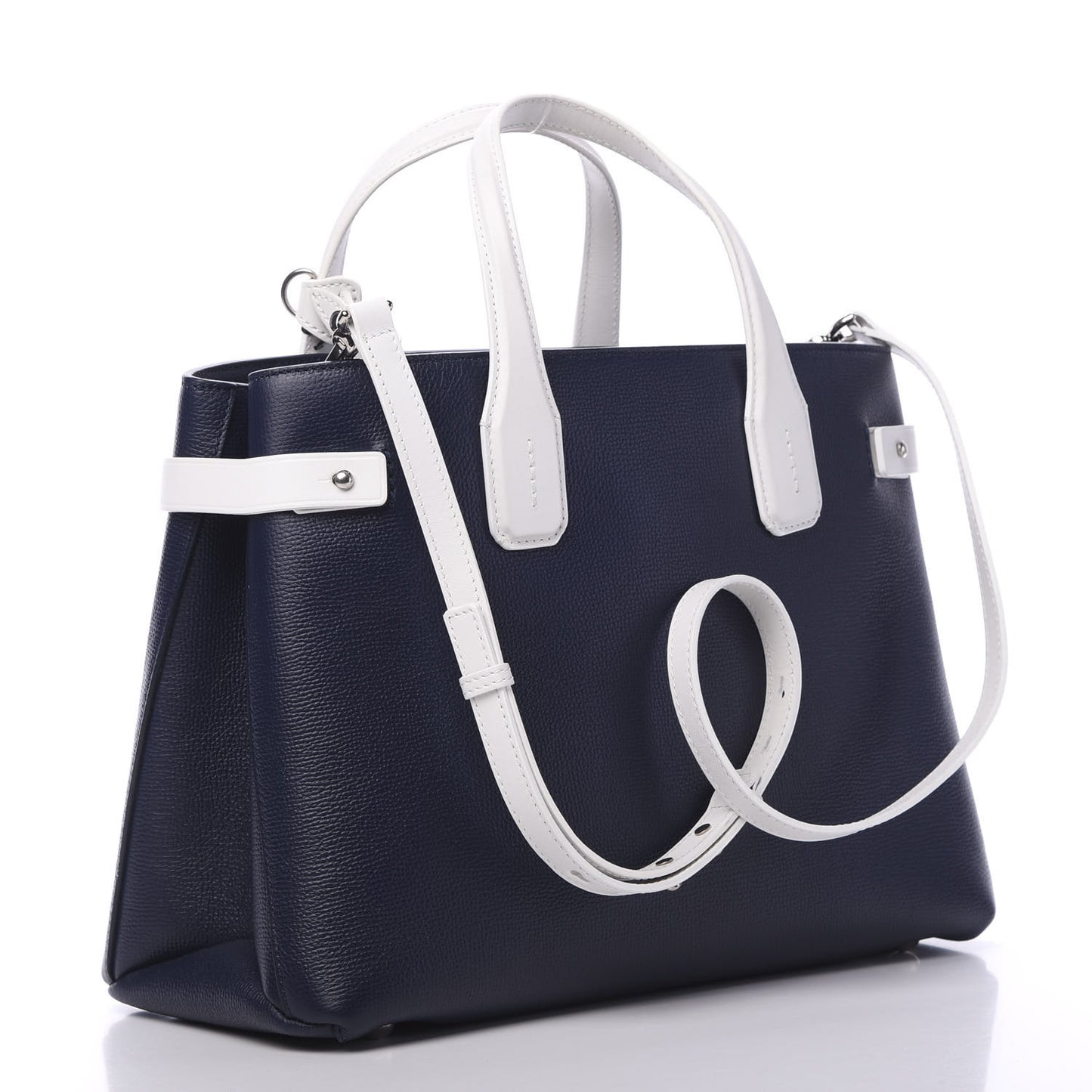 Derby Calfskin House Check Medium Bi-Color Banner Tote Regency Blue White