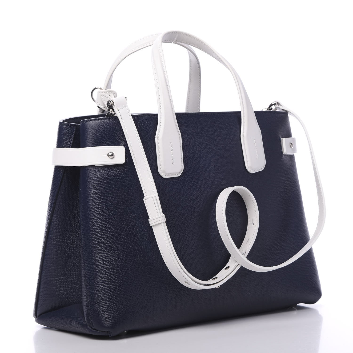 Burberry Derby Calfskin House Check Medium Bi-Color Banner Tote Regency Blue White 2 of 10