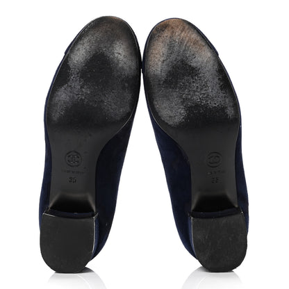 Chanel Suede Cap Toe CC Pumps 35 Navy 4 of 6
