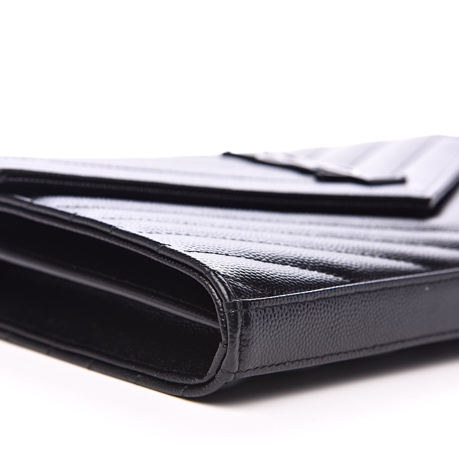 Saint Laurent Grain De Poudre Matelasse Chevron Monogram Chain Wallet Black 8 of 10