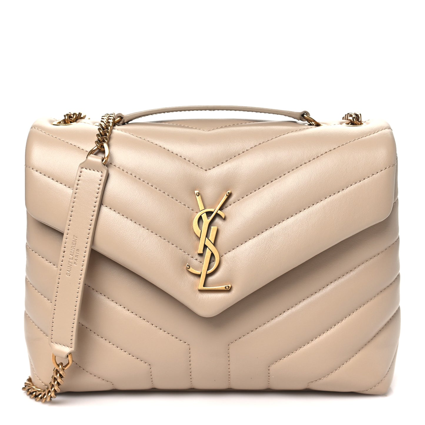 Calfskin Y Quilted Monogram Small Loulou Chain Satchel Dark Beige