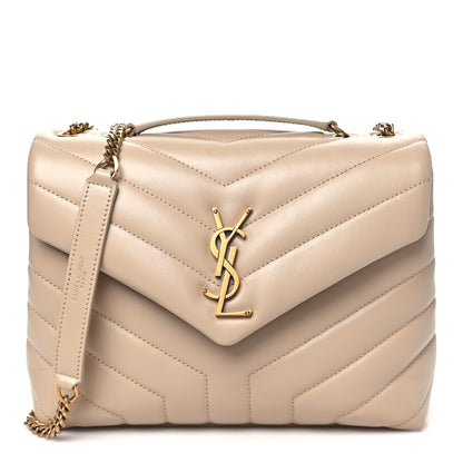 Saint Laurent Calfskin Y Quilted Monogram Small Loulou Chain Satchel Dark Beige 1 of 10