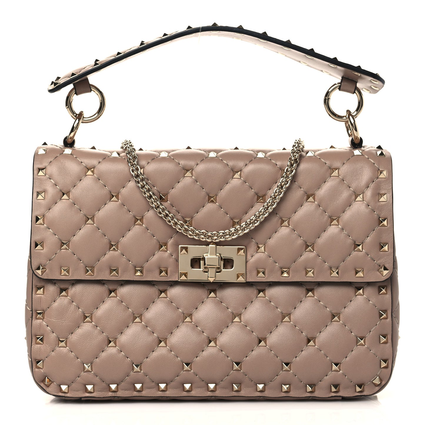 Lambskin Medium Rockstud Spike Shoulder Bag Poudre