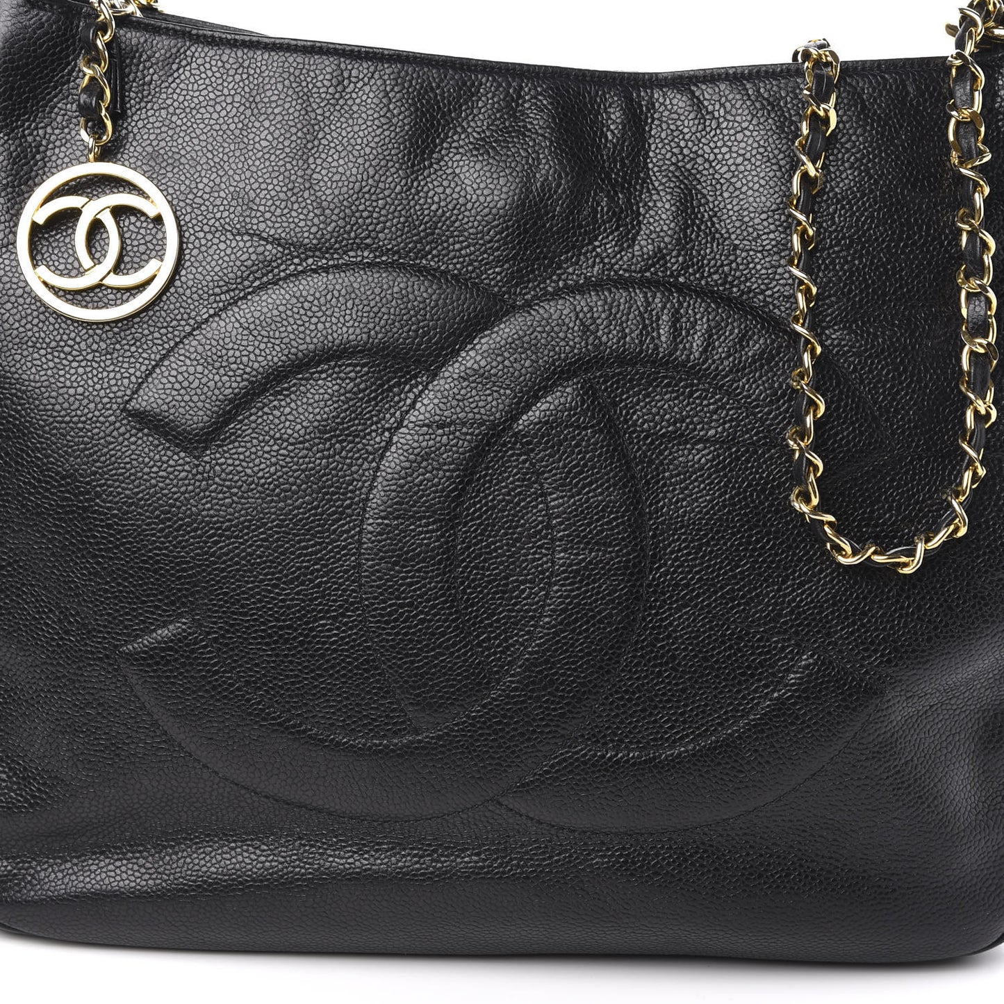 Caviar CC Zip Top Shoulder Bag Black