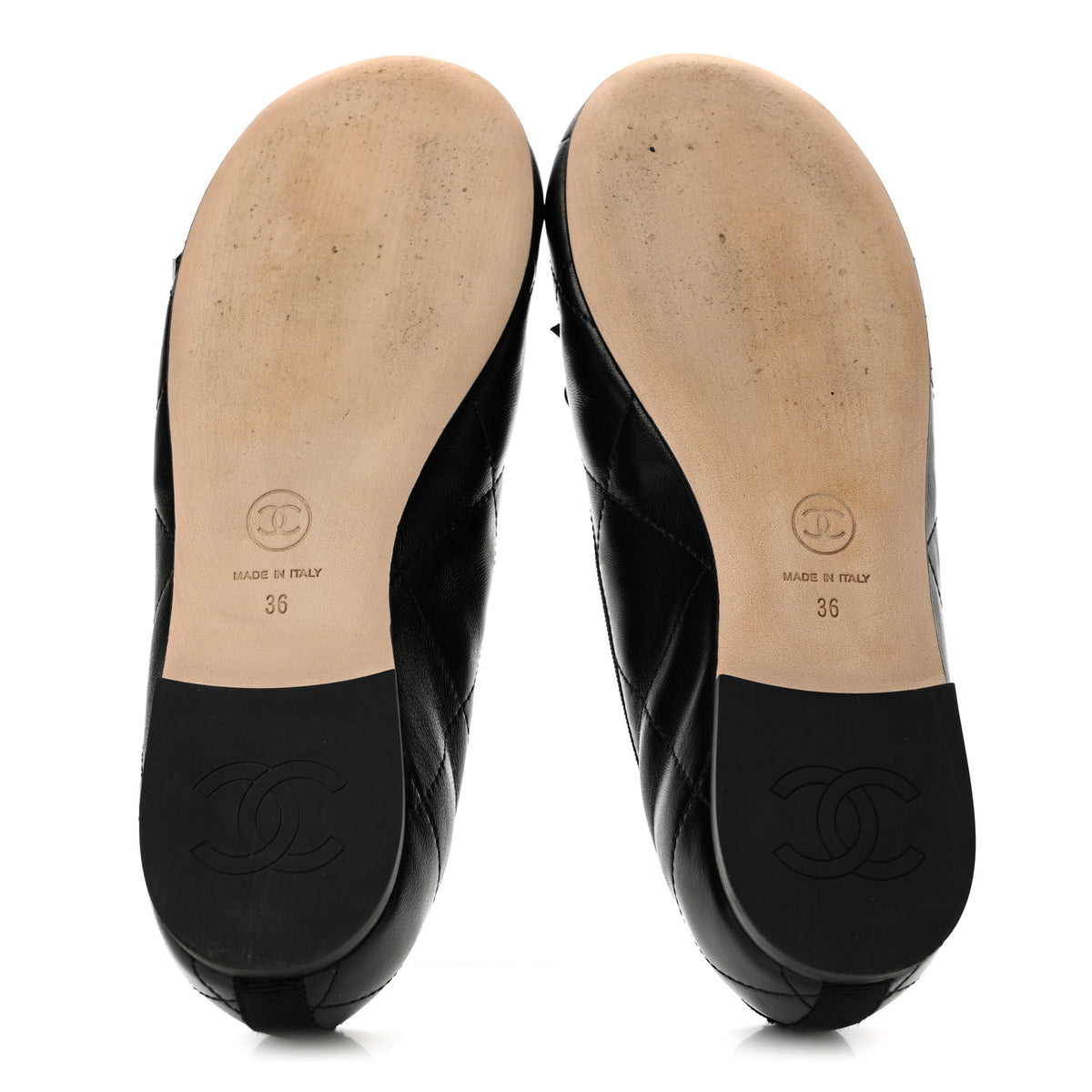Chanel Lambskin Quilted CC Cambon Ballet Flats 36 Black White 6 of 9