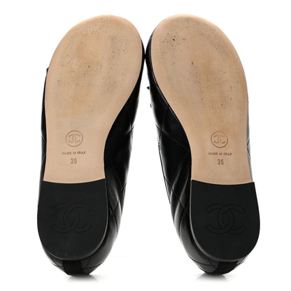 Chanel Lambskin Quilted CC Cambon Ballet Flats 36 Black White 6 of 9