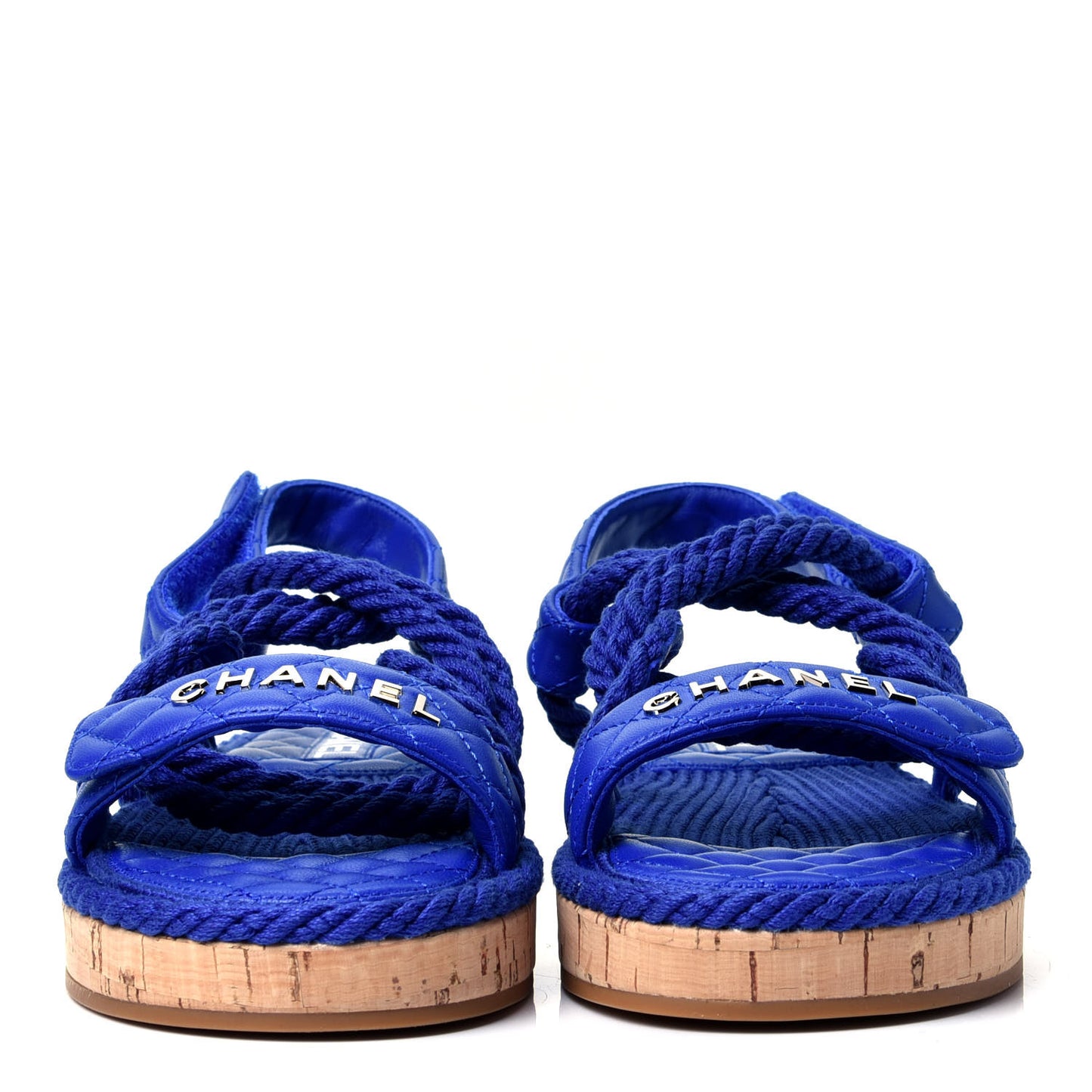 Cord Lambskin Quilted Logo Sandals 39 Blue