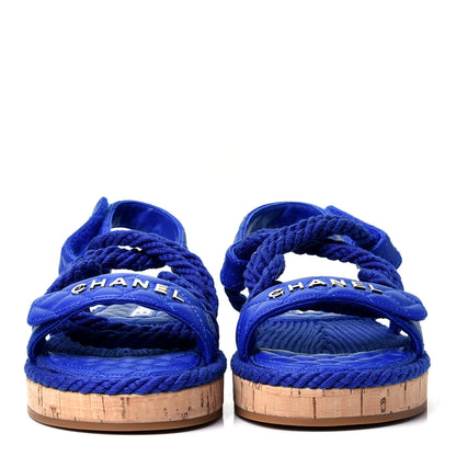 Chanel Cord Lambskin Quilted Logo Sandals 39 Blue 2 of 10