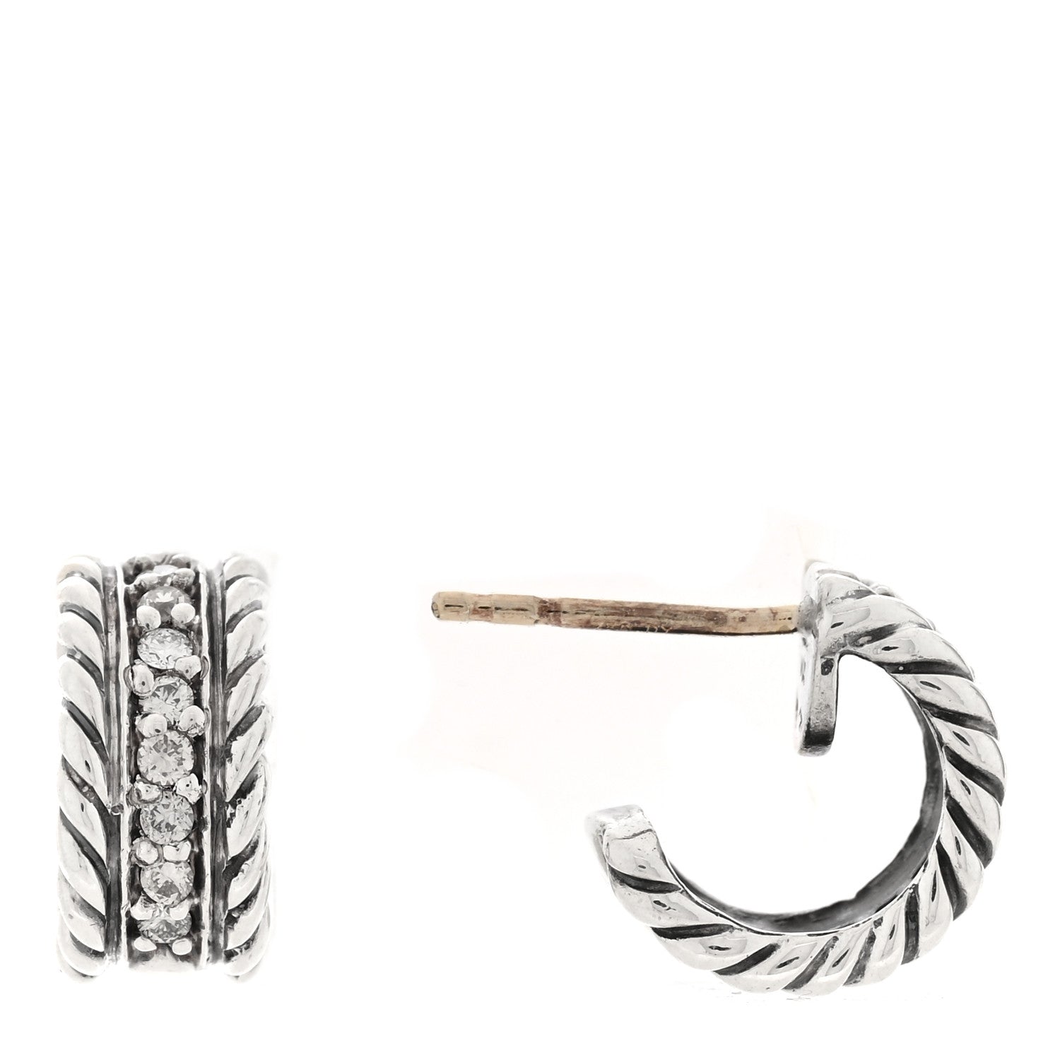 David Yurman Sterling Silver Diamond 12mm Cable Hoop Earrings 1 of 4