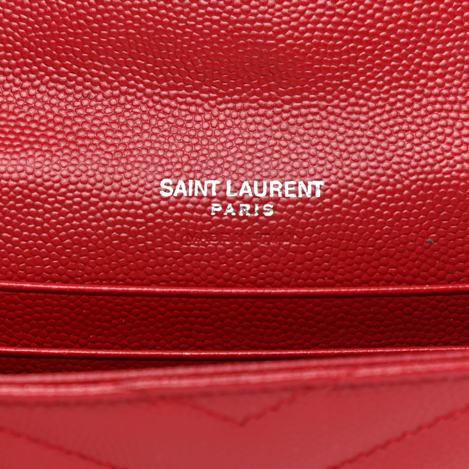 Saint Laurent Grain De Poudre Matelasse Chevron Small Monogram Envelope Wallet New Red 11 of 18