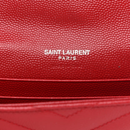 Saint Laurent Grain De Poudre Matelasse Chevron Small Monogram Envelope Wallet New Red 11 of 18