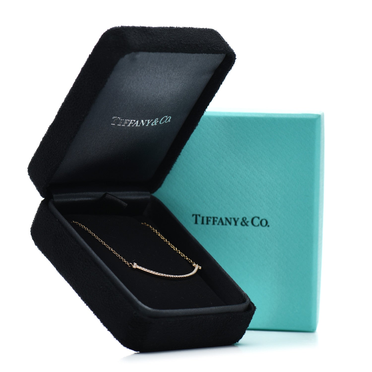 Tiffany 18K Rose Gold Diamond Small T Smile Pendant Necklace 5 of 5