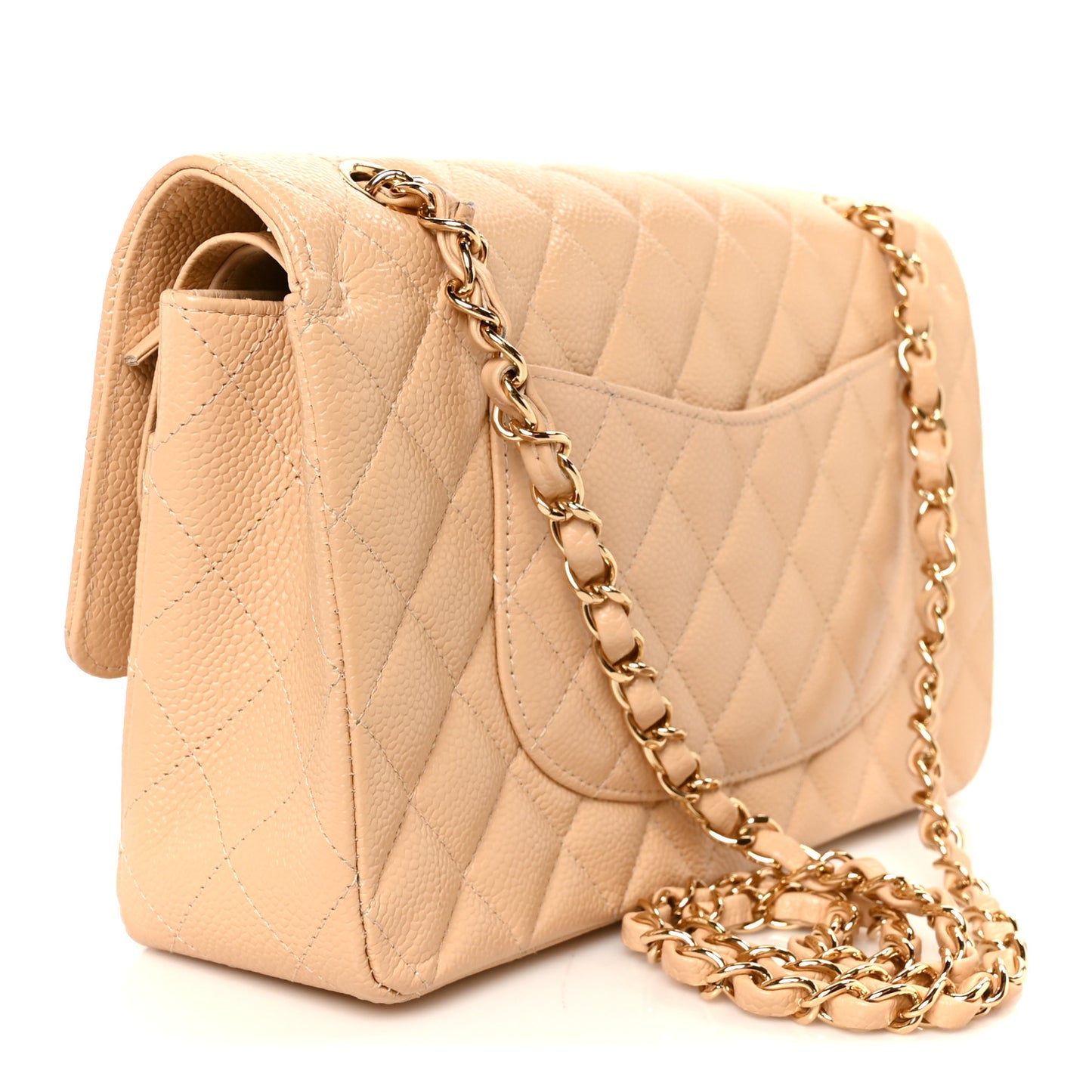 Caviar Quilted Medium Double Flap Beige