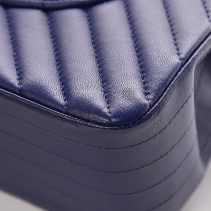 Chanel Lambskin Chevron Quilted Jumbo Double Flap Blue 17 of 18