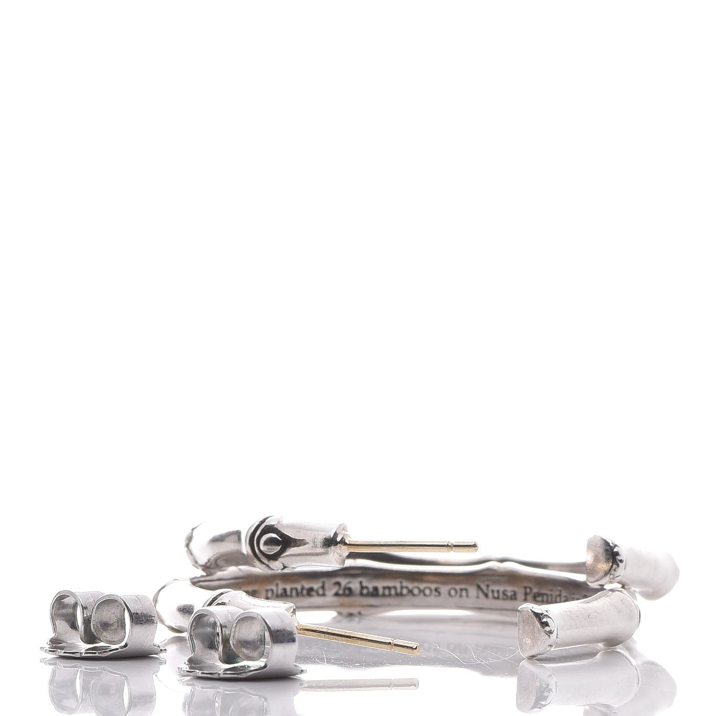 Sterling Silver Diamond 39mm Bamboo Hoop Earrings