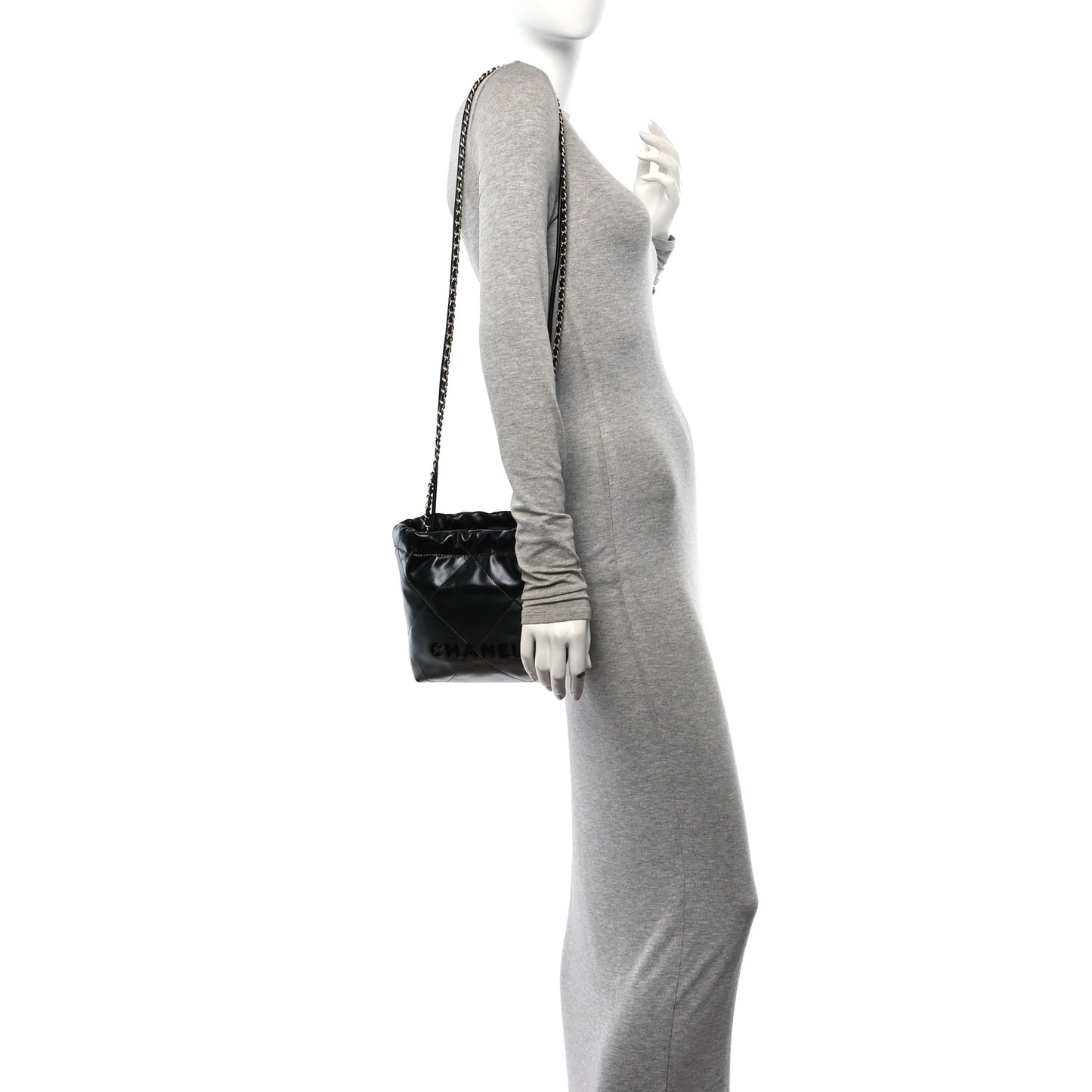 Metallic Shaded Calfskin Quilted Mini Chanel 22 Black Silver