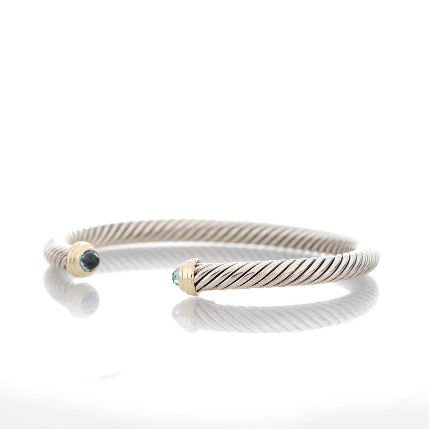 David Yurman Sterling Silver 14K Yellow Gold Blue Topaz 5mm Cable Classics Petite Color Bracelet 3 of 5