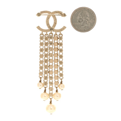 Chanel Crystal Pearl Multi Strand CC Brooch Gold Gold 2 of 4