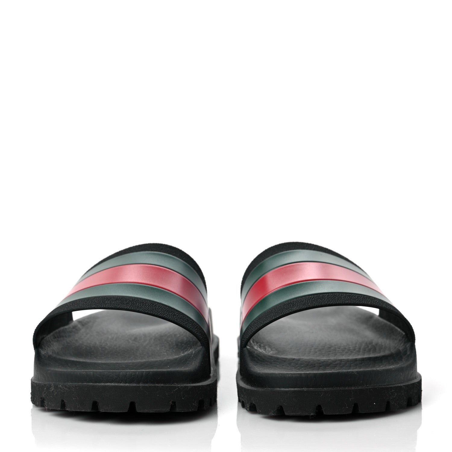 Gucci Rubber Web Mens Lug Sole Slide Sandals 9 Black Green Red 2 of 6