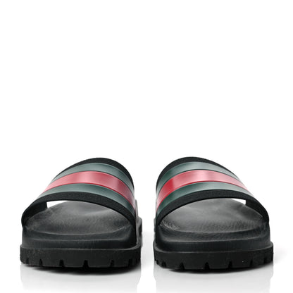 Gucci Rubber Web Mens Lug Sole Slide Sandals 9 Black Green Red 2 of 6