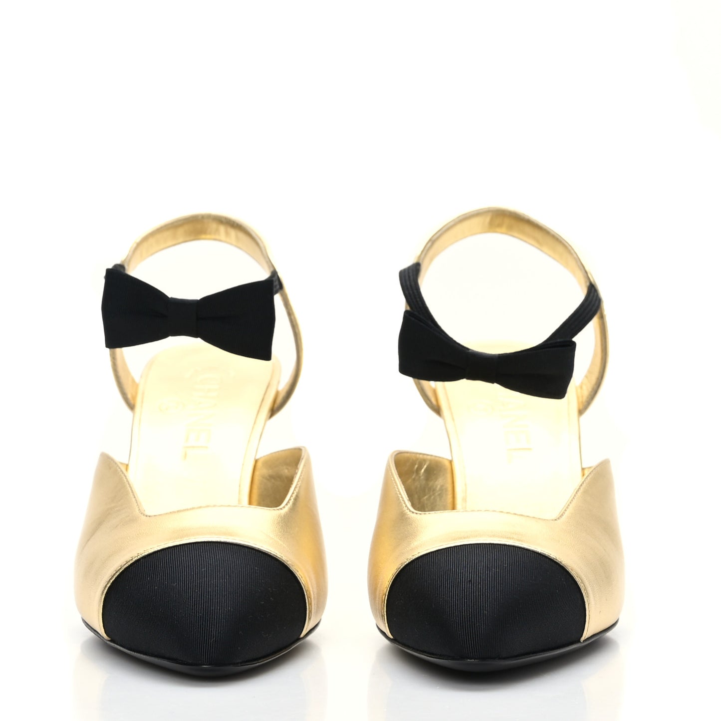 Laminated Lambskin Grosgrain Cap Toe CC Pumps 39 Gold Black