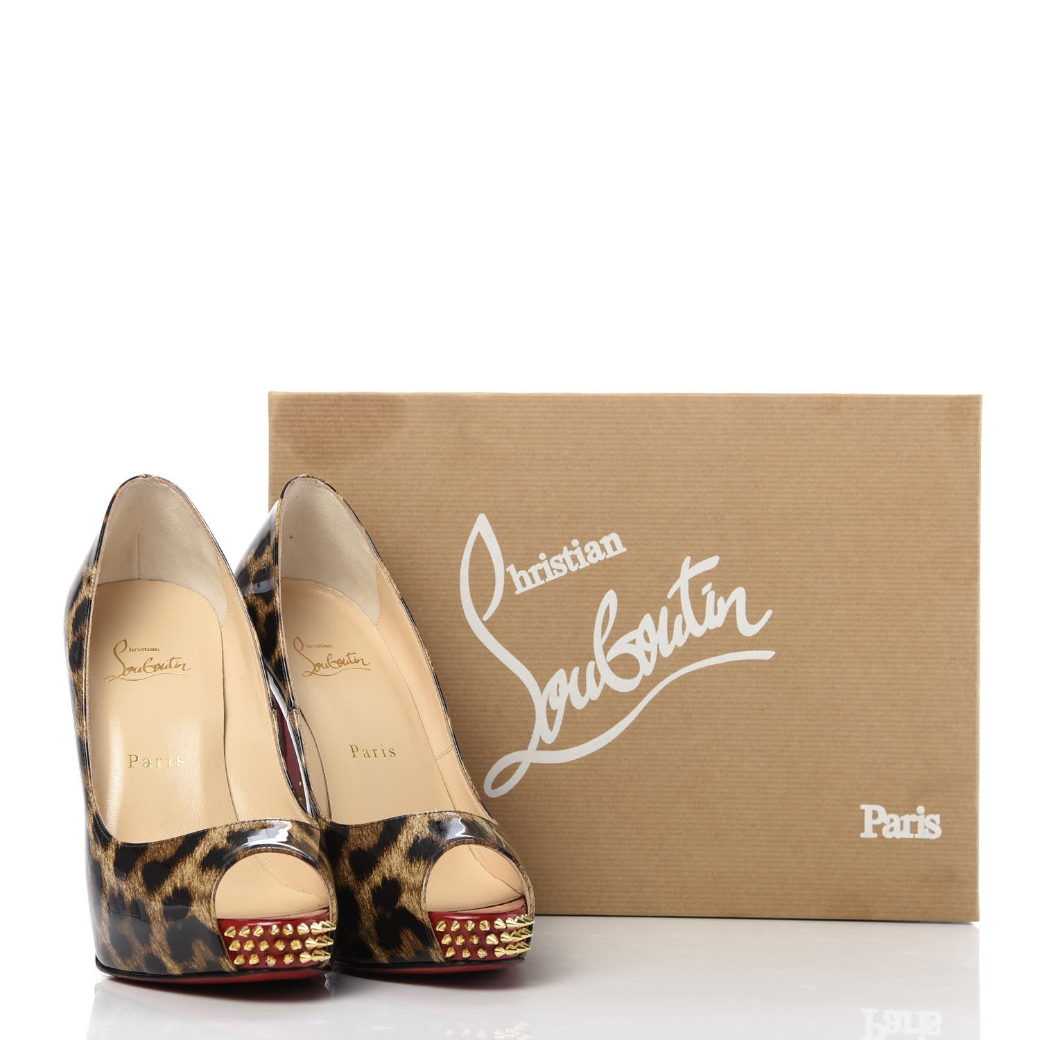 Christian Louboutin Patent Leopard New Very Prive Spikes 120 Pumps 38 Brown 9 of 9