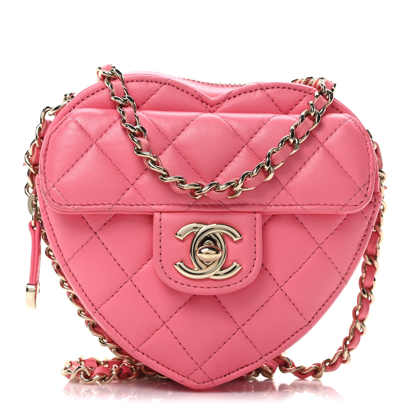 Lambskin Quilted CC In Love Heart Clutch With Chain Pink