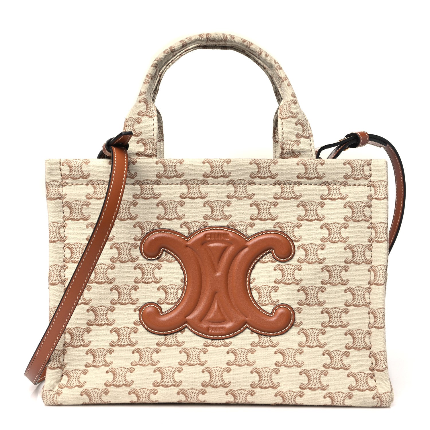 Celine Canvas Calfskin Triomphe Print Small Cabas Thais White 1 of 9